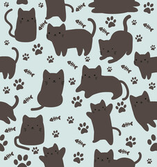 cartoon cats  doodle in diferent style seamless pattern