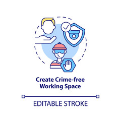 Create crime-free working space concept icon. Surveillance systems benefit abstract idea thin line illustration. Insuring reliable protection. Vector isolated outline color drawing. Editable stroke