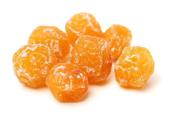 Dried apricot plum fruits(Preserved fruits or dried honey Chinese plum) on white background