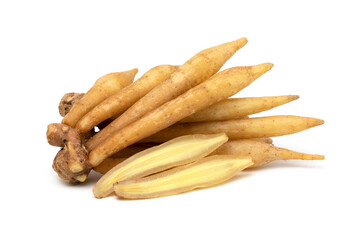 Finger root (kaempferol ) and half isolated on white background, Krachai white used as Thai herbal medicine.