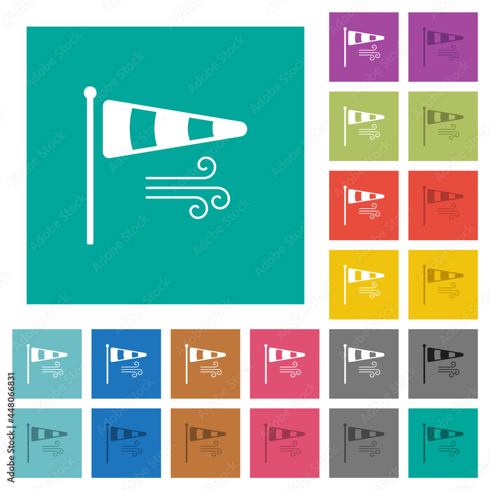Poster windsock indicator with wind solid square flat multi colored icons