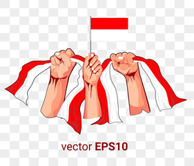 Vector illustration of a hand holding a red and white flag