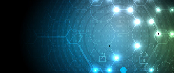 internet digital security technology concept for business background. Lock on circuit board