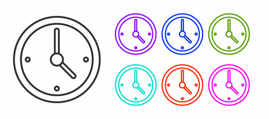 Black line Clock icon isolated on white background. Time symbol. Set icons colorful. Vector