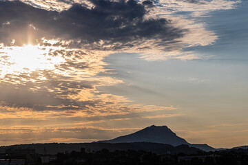 the Sainte Victoire mountain in the light of a stormy summer morning