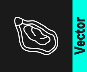 White line Mussel icon isolated on black background. Fresh delicious seafood. Vector