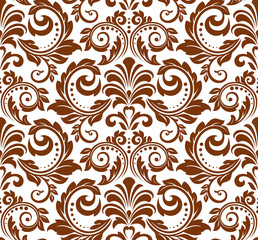Wallpaper in the style of Baroque. Seamless vector background. White and brown floral ornament. Graphic pattern for fabric, wallpaper, packaging. Ornate Damask flower ornament