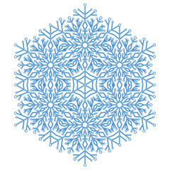 Round snowflake. Abstract winter ornament. Light blue snowflake