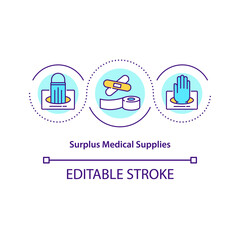 Surplus medical supplies concept icon. Humanitarian aid production overages and hospital overstock abstract idea thin line illustration. Vector isolated outline color drawing. Editable stroke