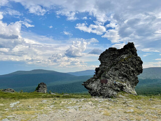 Dyatlov Pass in summer in cloudy weather. Northern Urals, Russia