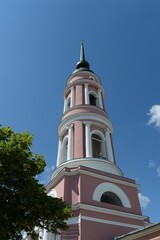 Fototapeta premium The bell tower of the church in honor of the Holy Myrrh-bearing Women on Kirov Street in Kaluga
