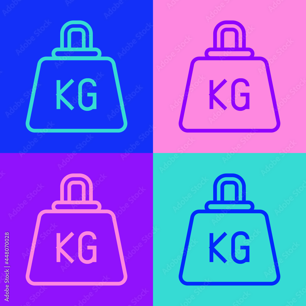 Poster pop art line weight icon isolated on color background. kilogram weight block for weight lifting and 