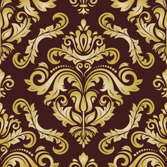 Orient vector classic brown and golden pattern. Seamless abstract background with vintage elements. Orient background. Golden ornament for wallpapers and packaging