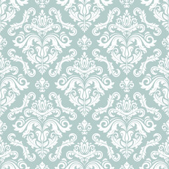 Classic seamless vector pattern. Damask orient light blue and white ornament. Classic vintage background. Orient ornament for fabric, wallpapers and packaging