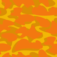 Vector camouflage seamless pattern background in autumn trend yellow, gilded orange color. Abstract Geometric shape backdrop. Fall warm trendy palette for fashion clothes, fabric, print. Modern design