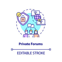 Private forum concept icon. Secure chat. Closed communication channel. Messaging software abstract idea thin line illustration. Vector isolated outline color drawing. Editable stroke