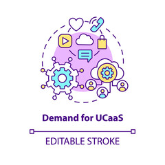 Demand for UCaaS concept icon. Unified communication as service. Cloud computing. Messaging software abstract idea thin line illustration. Vector isolated outline color drawing. Editable stroke