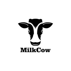 dairy cow milk head logo, silhouette of black cow vector illustrations