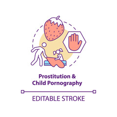 Prostitution and child pornography concept icon. Kids sexual abuse abstract idea thin line illustration. Children exploitation. Vector isolated outline color drawing. Editable stroke