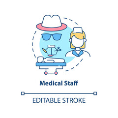 Medical staff concept icon. Illicit organ transplantation surgery abstract idea thin line illustration. Doctors harvest organs. Vector isolated outline color drawing. Editable stroke