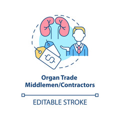 Organ trade middlemen, contractors concept icon. Illicit organ trade intermediaries abstract idea thin line illustration. Trafficking in organs. Vector isolated outline color drawing. Editable stroke