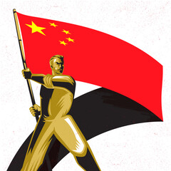 Man holding  the Republic of China flag with pride vector illustration