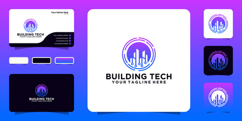 building technology design logo inspiration with rotating connection lines and business card design