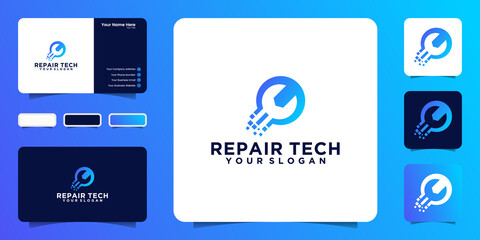 technology repair equipment logo design inspiration and business card
