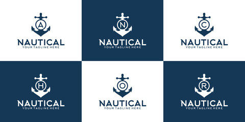 Fototapeta na wymiar Anchor design logo inspiration set with anchor initials