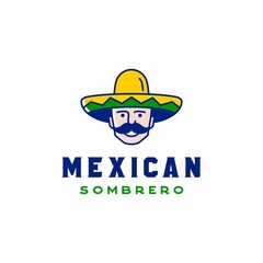Mexican man with Hat Sombrero, Mexican food, Mexican cuisine restaurant Vintage Label Logo Design
