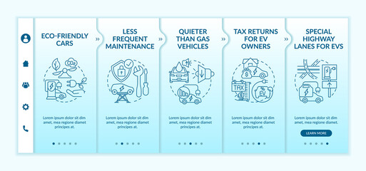 EV highway special lanes onboarding vector template. Responsive mobile website with icons. Web page walkthrough 5 step screens. Electric vehicles privileges color concept with linear illustrations