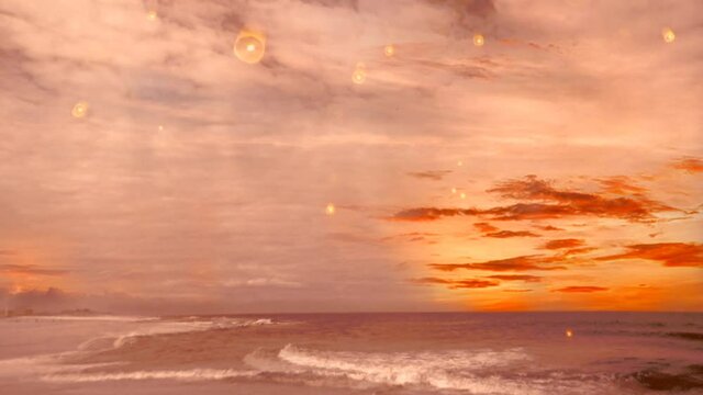 Beautiful sunset over ocean shore. Animated video