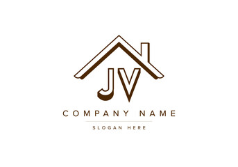 Alphabet letters JV home or house logo for real estate - obrazy, fototapety, plakaty