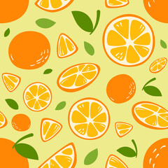 Orange seamless pattern. Abstract art print. Design for paper, covers, cards, fabrics, interior items and any. Vector illustration about fruit. 