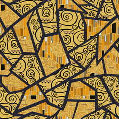 Klimt style fabric patchwork seamless pattern