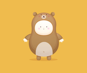 Cute baby in bear costume. Mascot cartoon illustration Premium Vector