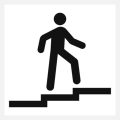 Stairs going up (upstairs) high quality vector illustration symbol icon isolated on white background - Stickman climbing the stairs signage