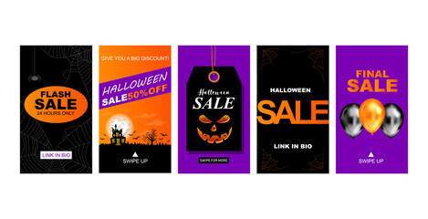 Halloween stories collection vector illustration. Sale and online shopping