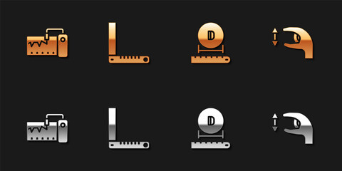 Set Measuring instrument, Corner ruler, Diameter and Approximate measurements icon. Vector