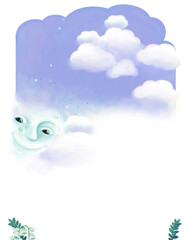 cartoon night scene with animals birds illustration