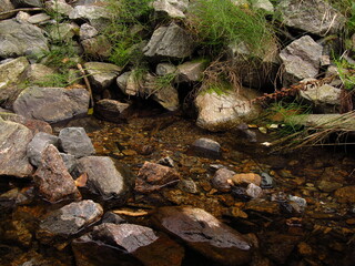 Kamienie przy małej rzece w górach