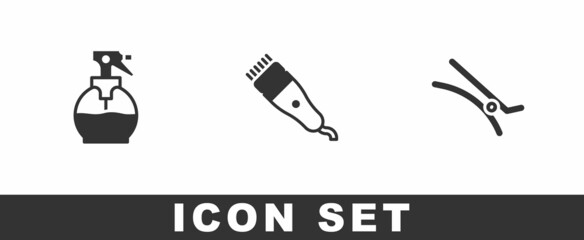 Set Hairdresser pistol spray bottle, Electrical hair clipper and icon. Vector
