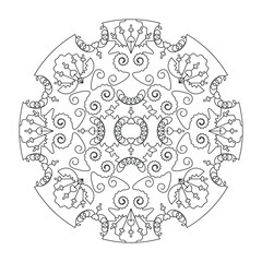 Mandala with hearts and crosses. Anti-stress coloring page. Art Therapy. Vector illustration black and white.