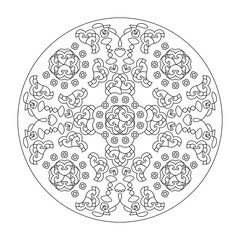 Mandala. Hearts and flowers. Anti-stress coloring page. Art Therapy. Vector illustration black and white.