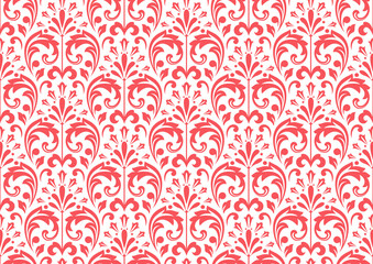 Wallpaper in the style of Baroque. Seamless vector background. White and pink floral ornament. Graphic pattern for fabric, wallpaper, packaging. Ornate Damask flower ornament