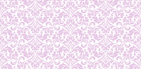 Floral pattern. Vintage wallpaper in the Baroque style. Seamless vector background. White and pink ornament for fabric, wallpaper, packaging. Ornate Damask flower ornament