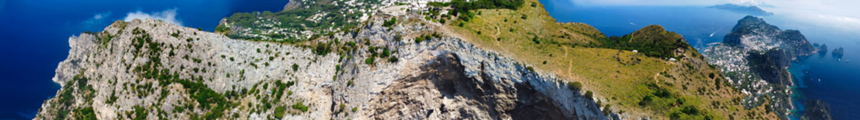 Fototapeta na wymiar Capri, Italy. Amazing panoramic drone view from Mt Solaro on a sunny summer day.