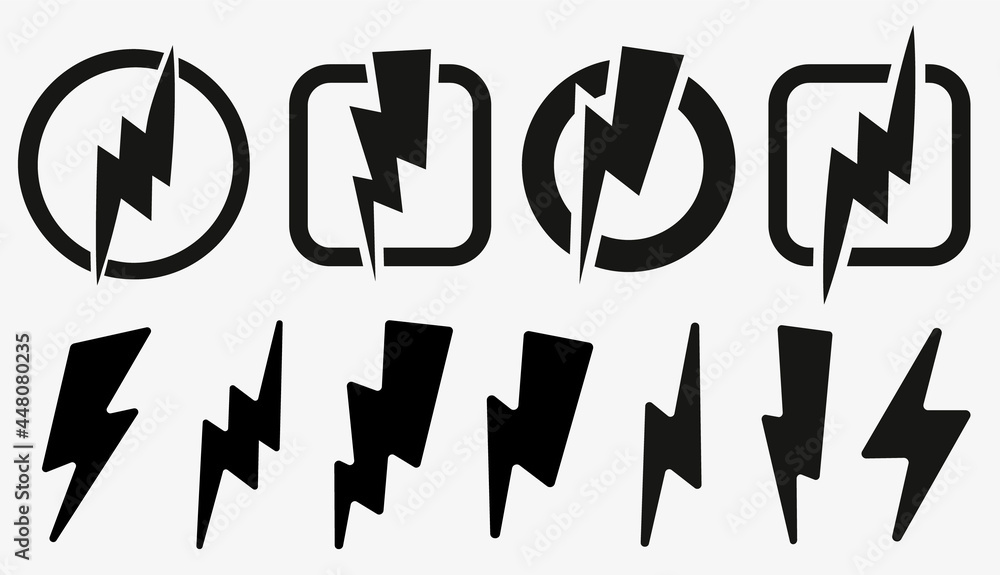 Poster lightning bolt icons collection. flash symbol, thunderbolt. simple lightning strike sign. vector ill
