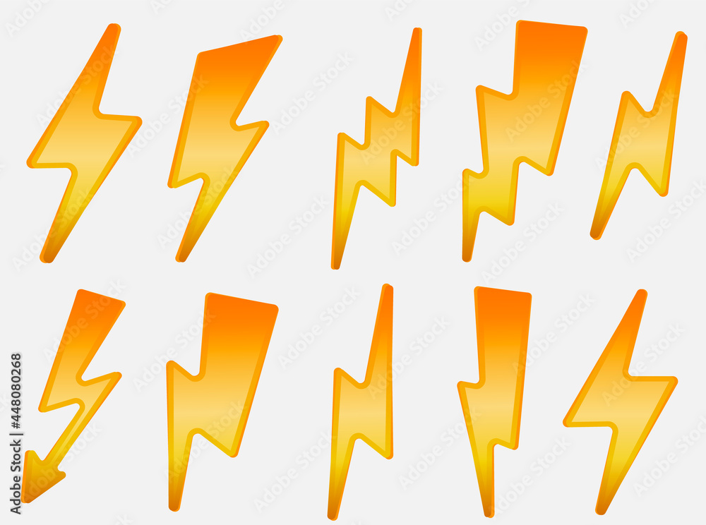 Poster Lightning icon set Flash symbol, thunderbolt. Lightning bolt icons collection. Vector icons.