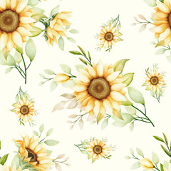 Fototapeta na wymiar hand drawn watercolor sunflower seamless pattern